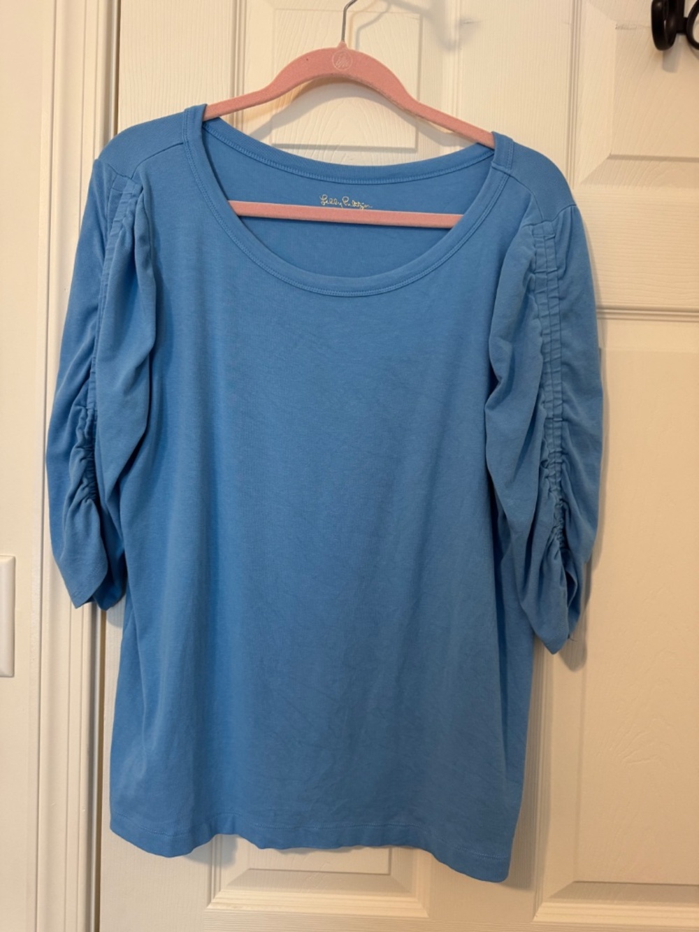 Lilly Pulitzer - KNIT XL Pacific Blue - 3/4 sleeves ruched T-SHIRT